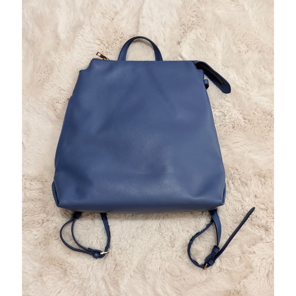 A New Day Women Blue Faux Leather Minimalist Backpack Gold Hardware Bag